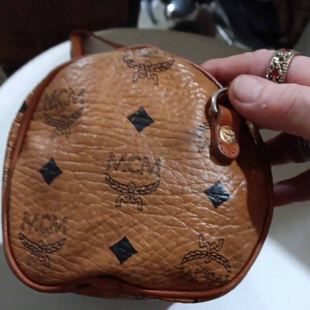 MCM Cognac Crossbody Barrel Bag with Logo Pattern EUC - Picture 8 of 13